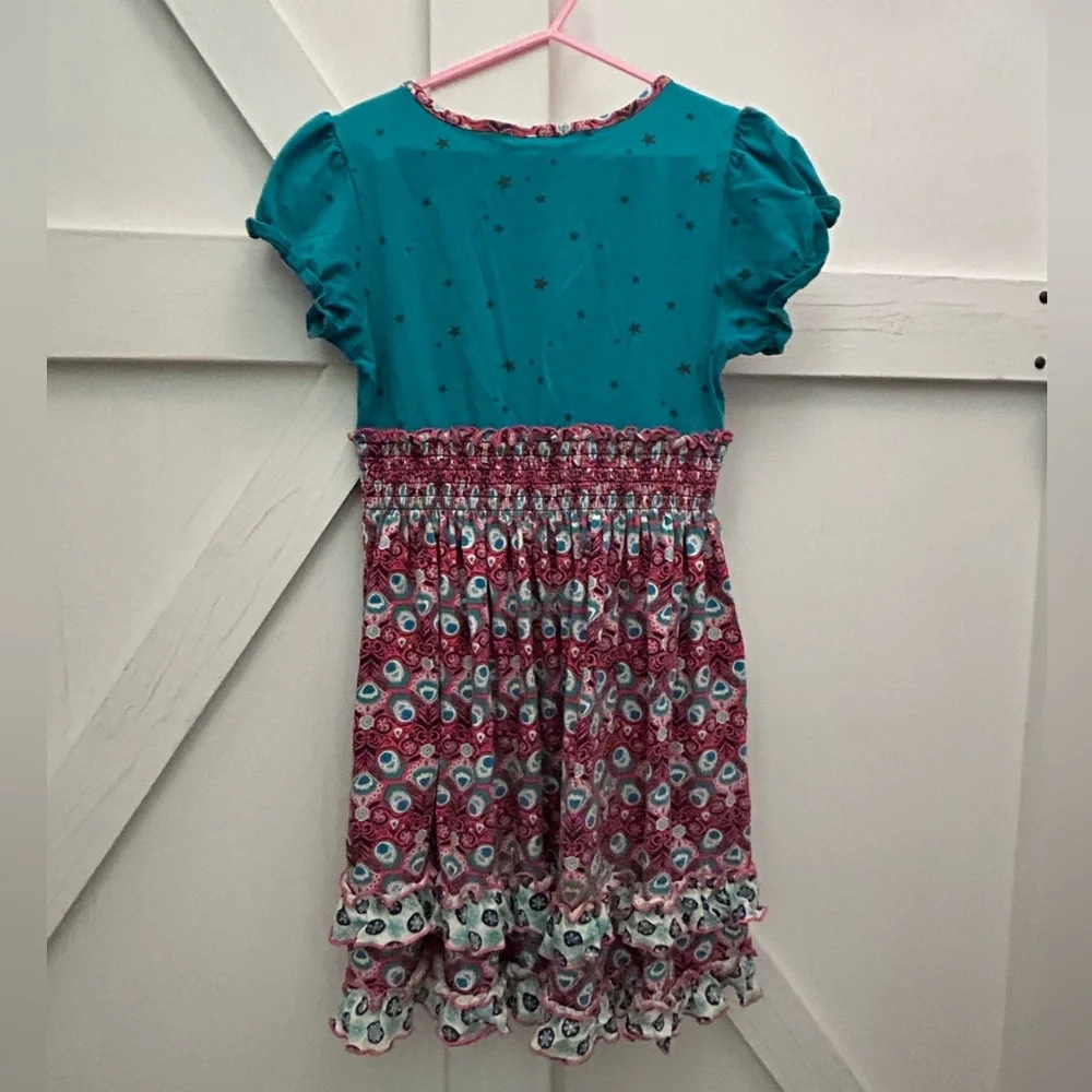 Matilda Jane Teal, Coral, & Yellow Smocked Sundress with Puff Cap Sleeves- Sz 8 - Picture 8 of 16